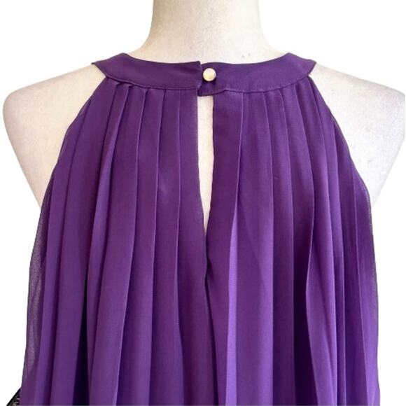 New York & Co Purple Halter Sleeveless Pleated Chiffon Overlay Dress Small NEW - Picture 7 of 12